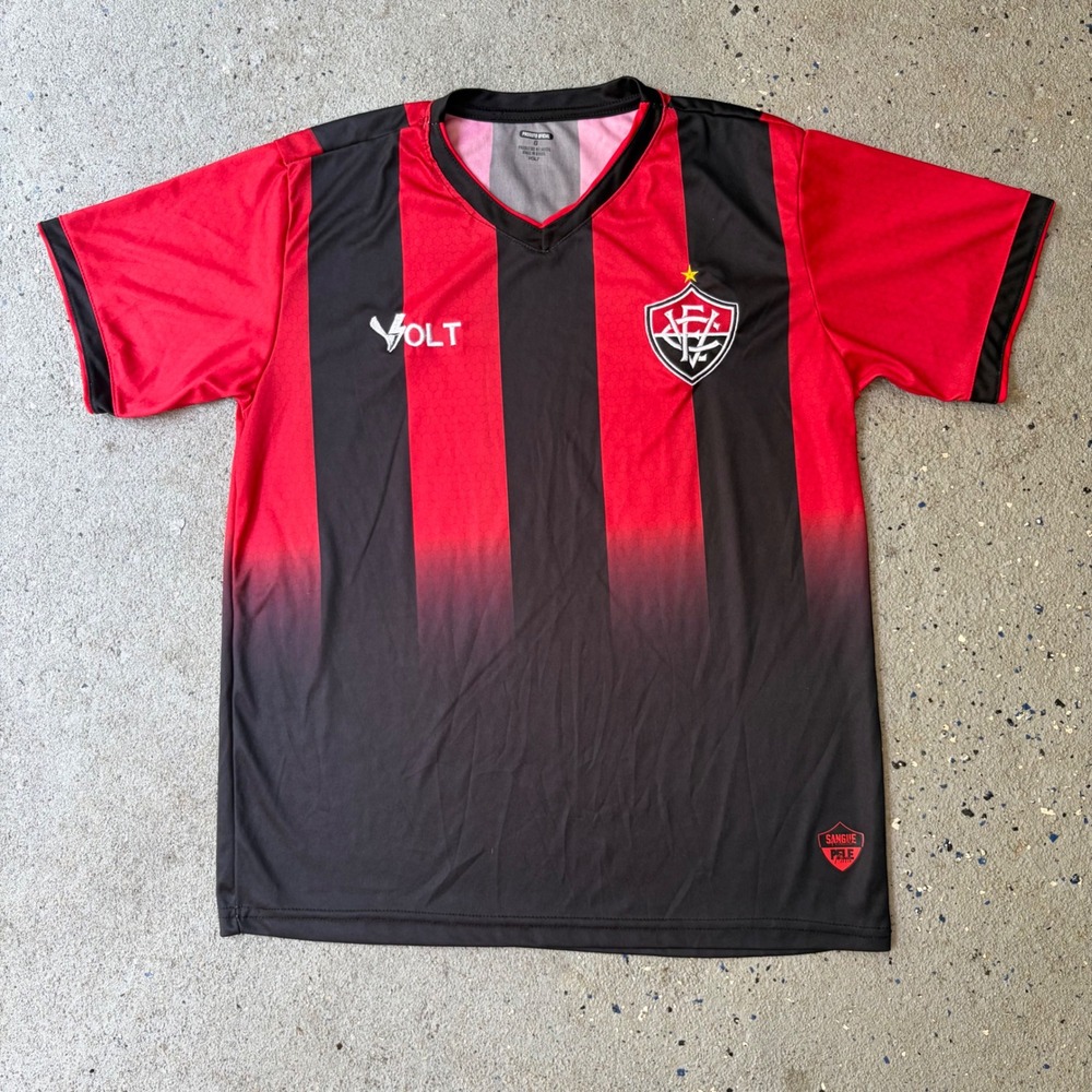Volt EC Vitoria Brazil Soccer Jersey Mens Large Red Black Striped‎ Sangue Pele